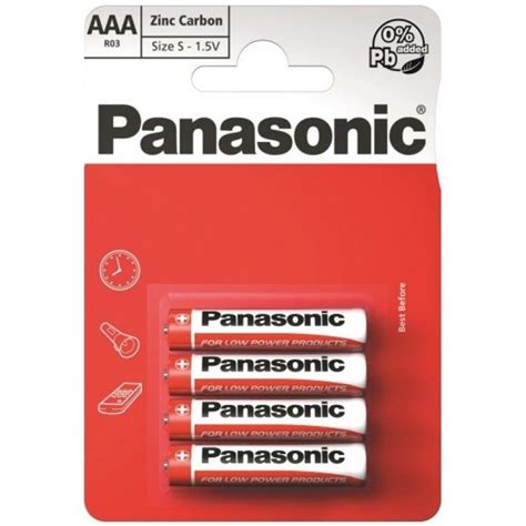 Panasonic Zinc Batteries AAA R03 1 5V Pack Of 4 R03RZ 4BP