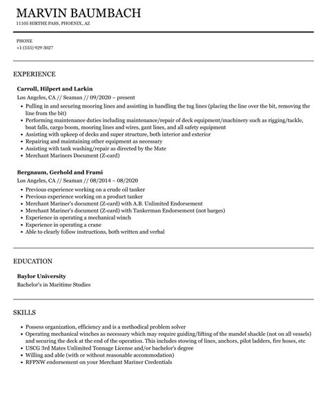 Seaman Resume Samples Velvet Jobs