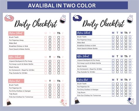 Printable Daily Checklist Daily Task Template Responsibility - Etsy