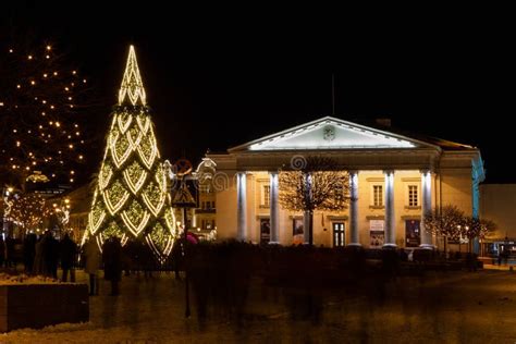 Christmas Tree In City Hall Square Of Vilnius Lithuania Editorial