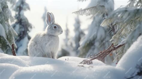 Premium Ai Image White Rabbit Snow Hd 8k Wallpaper Background Stock