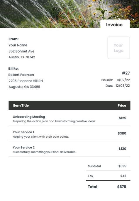 Irrigation Invoice Templates Kosmo