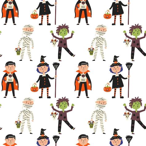 Premium Vector Halloween Characters Mummy Vampire Witch Zombie Pattern