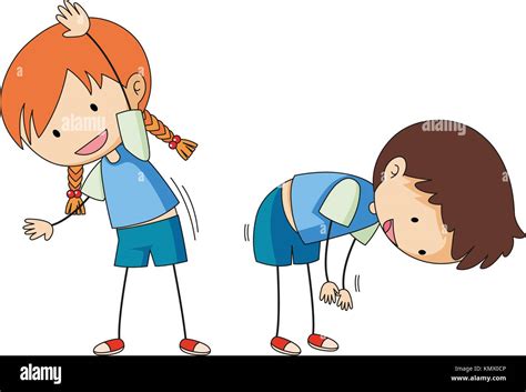 Boy And Girl Stretching Illustration Stock Vector Image Art Alamy