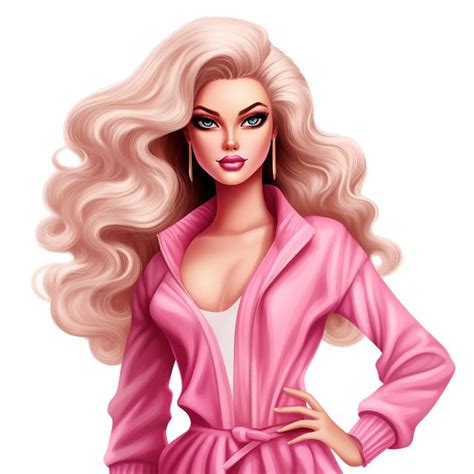 The Barbie Doll Is Wearing A Pink Coat And White Shirt With Her Hair