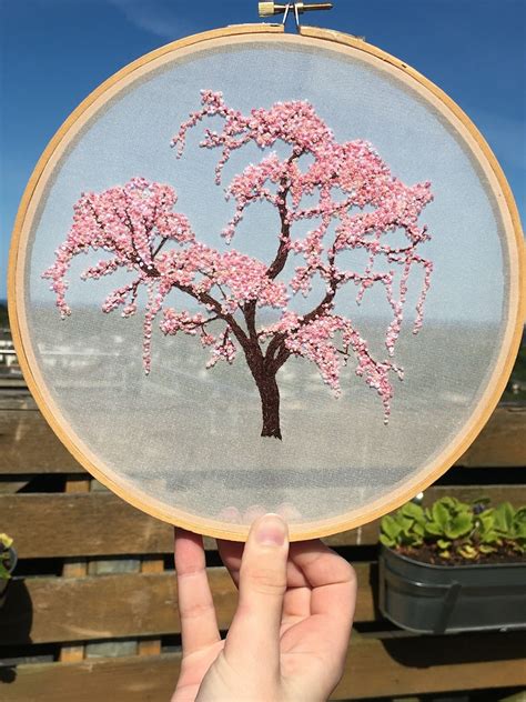 Cherry Blossom Hand Embroidery Hoop Art Pdf Pattern With Etsy