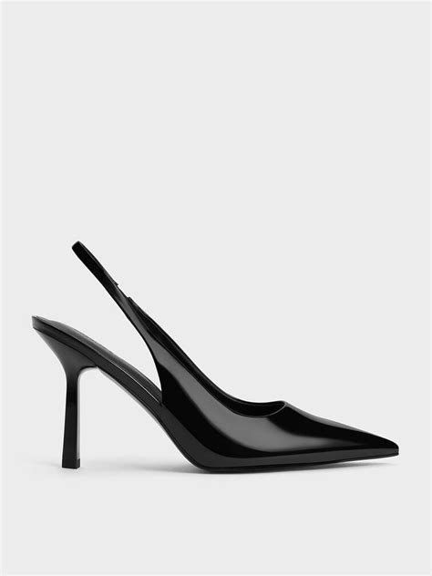 Black Patent Pointed Toe Slingback Pumps Charles And Keith Uk