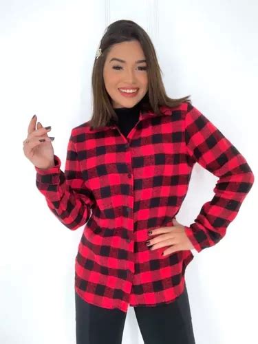 Camisa Xadrez Feminina Flanelada Manga Longa Flanela Blusa