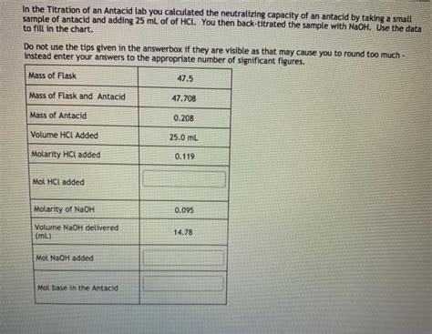 Solved In The Titration Of An Antacid Lab You Calculated The Chegg