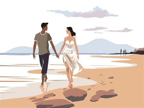 Um Casal Caminhando De M Os Dadas Na Praia Vetor Premium