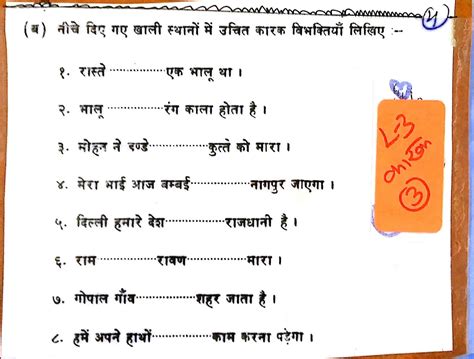 Hindi Grammar Work Sheet Collection For Classes 56 7 And 8 Cases Or