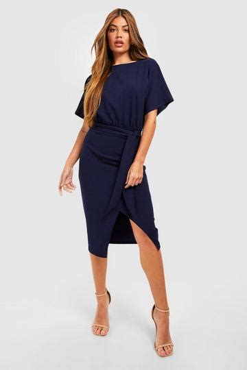 Navy Wrap Dresses Boohoo Uk