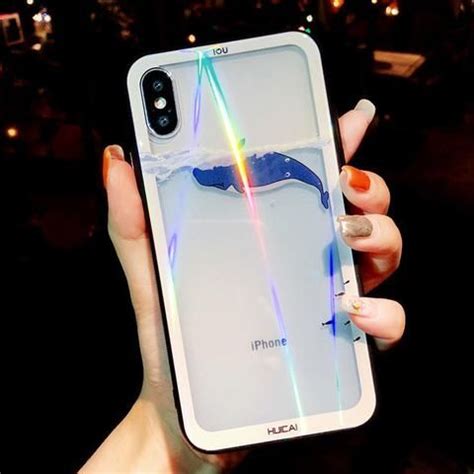 Uslion Glitter Laser Glass For Iphone Case Cartoon Phone Cases For