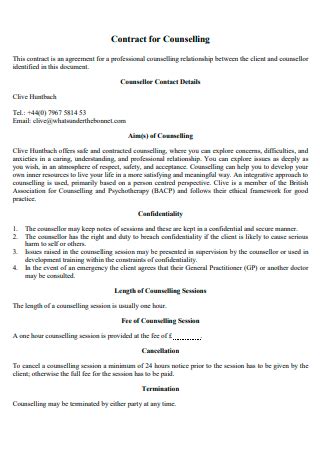 Sample Counselling Contract In Pdf