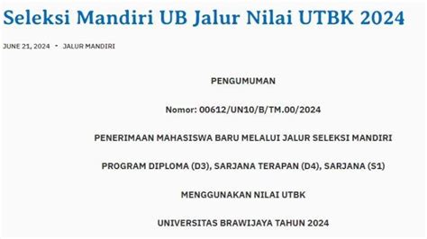 Dibuka Hari Ini Ini Cara Daftar Seleksi Mandiri Universitas Brawijaya Jalur Nilai Utbk 2024