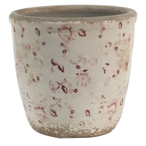 6CE1417XL Bloempot Ø 16x15 cm Roze Beige Keramiek Bloemen Rond Bloempot