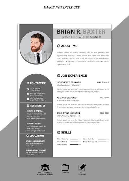 Premium Psd Clean Modern Resume Portfolio Cv Psd Template