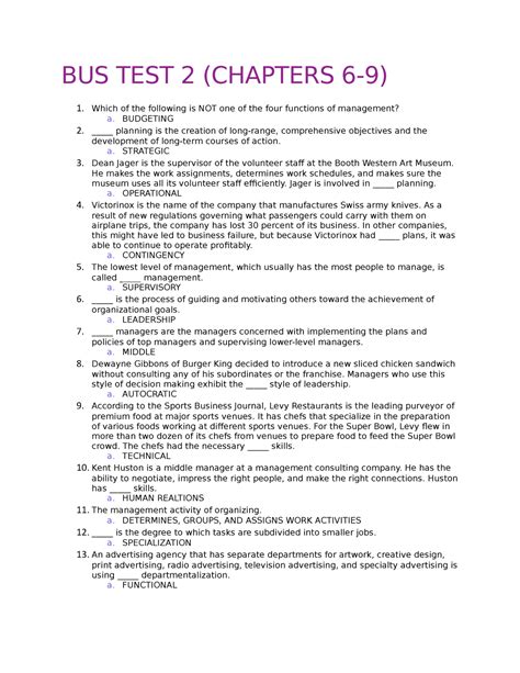 Bus Test Bus Test Chapters Which Of The Following Is Not