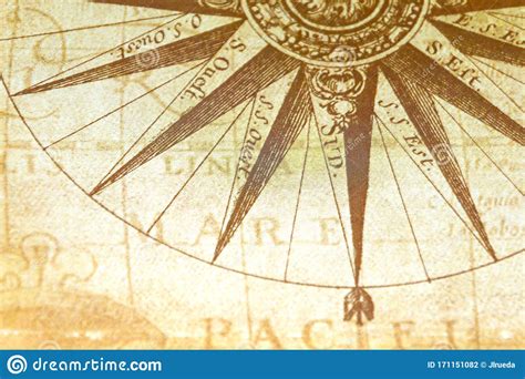 Detail Of The Compass Rose On An Old Map Pointing The Directions Stock Illustration