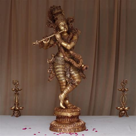 Exquisite Large Size Brass Lord Krishna Idol In Tribhangi Pose A