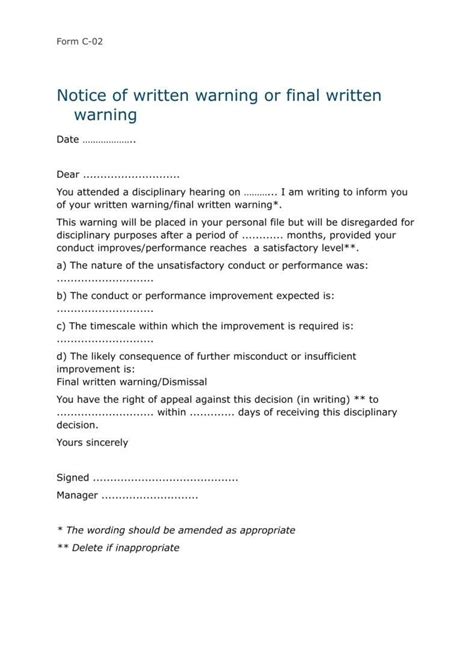 10 Disciplinary Warning Letters Free Samples Examples Download