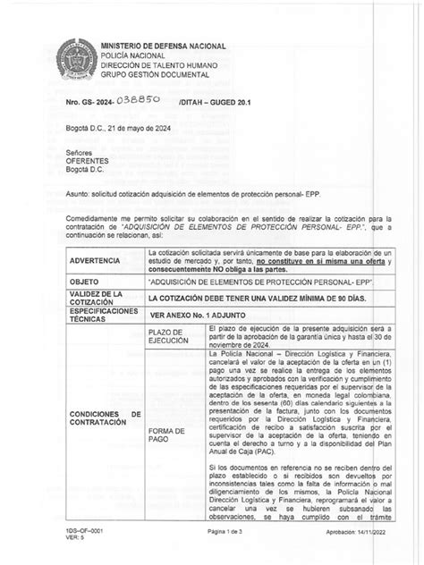 Solicitud De Cotizacion AdquisiciÓn De Elementos De Proteccion Personal