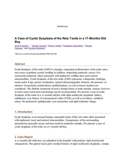 Cystic Dysplasia Of The Rete Testis Pdf