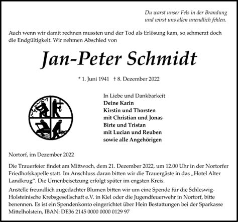 Traueranzeigen Von Jan Peter Schmidt Trauer Anzeigen De