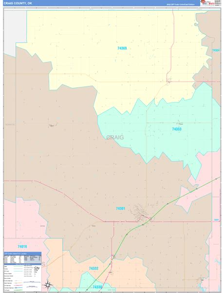 Craig County, OK Wall Map Color Cast Style by MarketMAPS