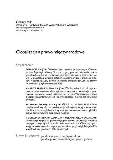 PDF Globalizacja a prawo międzynarodowe