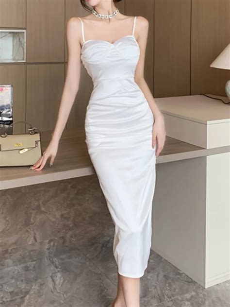 Vestido Ce Ido Con Tirantes Finos Para Mujer Ropa Sexy Color Blanco Y