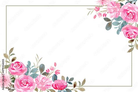 Pink Floral Frame With Watercolor Stock Vector Adobe Stock