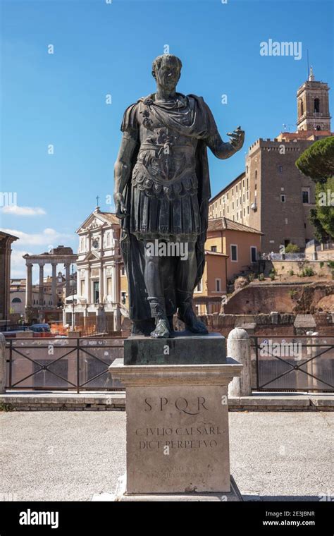 Roman Emperor Julius Caesar Statue At Via Dei Fori Imperiali In Rome