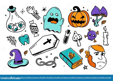 Set Of Halloween Elements Doodle Style Vector Design Illustration