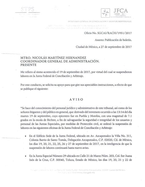 ¡aviso Importante Junta Federal De Conciliación Y Arbitraje