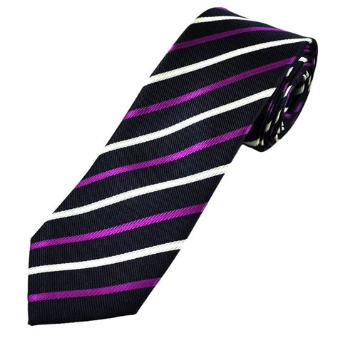 Tresanti Celeste Navy Blue Fuchsia Pink And Silver Striped Mens Silk