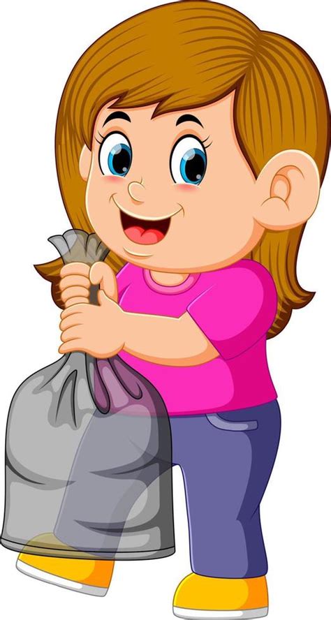 happy young woman holding garbage bag 13799339 Vector Art at Vecteezy