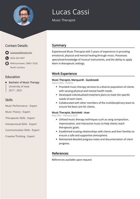 Music Therapist Cv Job Description Sample And Guide