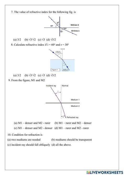 Snells Law Worksheet Live Worksheets Worksheets Library