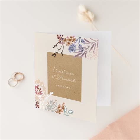 Faire Part De Mariage Fleurs Color Es Kraft Carr Double