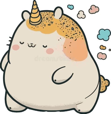 Cute Fat Unicorn Clouds Funny Vector Cartoon Illustration Stock