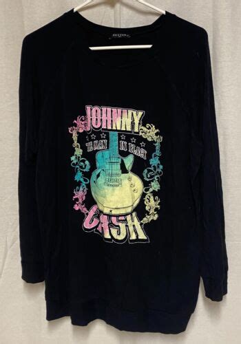 Johnny Cash Women S Long Sleeve Black Graphic Tshirt Size L EBay