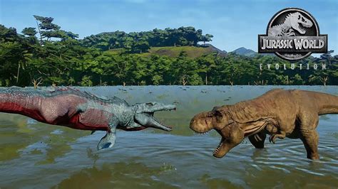 T Rex The King Vs Mosasaurus Battle Jurassic World Evolution Youtube