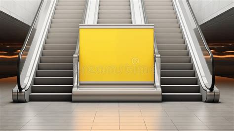 Yellow Advertising Board At Escalator Ai Generated Mockup Photography