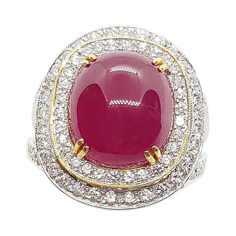 Cabochon Ruby With Diamond Ring Set In 18 Karat White Gold Settings For