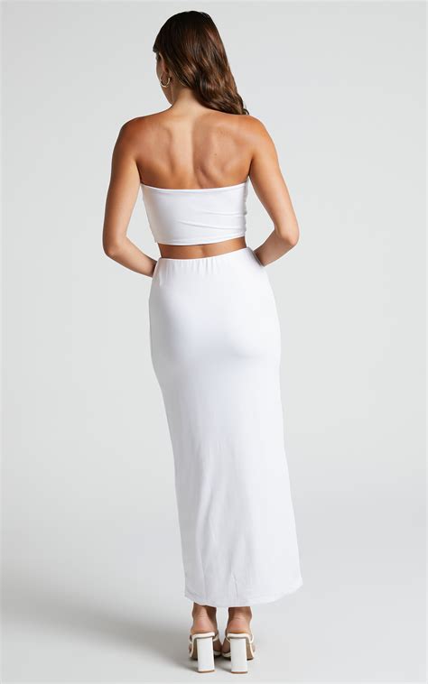 Alexavia Two Piece Set Strapless Bandeau Top And Maxi Skirt In White