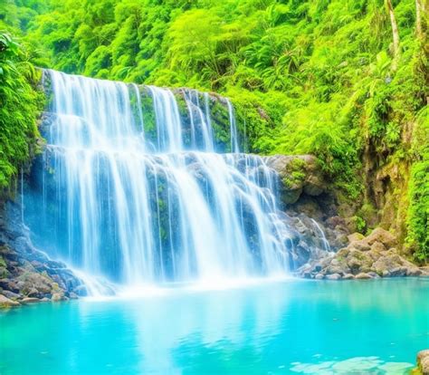 Premium AI Image | A waterfall with a blue pool in the middle of it