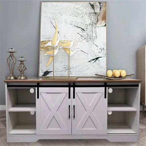 Dropship Tv Stand Sliding Barn Door Modern Farmhouse Wood Entertainment