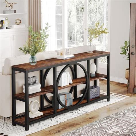 BYBLIGHT Turrella 70 9 In Brown Rectangle Wood Console Table With 3