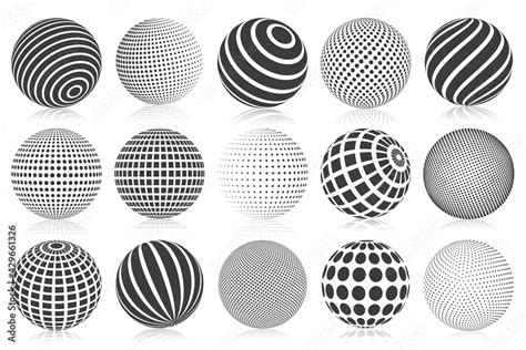 Dotted Halftone 3d Sphere Striped Dotted And Checkered 3d Spheres